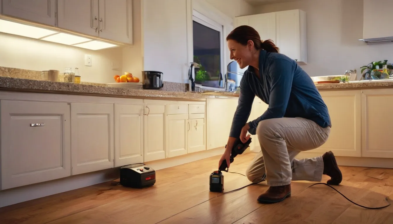 A provider checking a kitchen baseboard for early pest signs in a Scotts Valley home